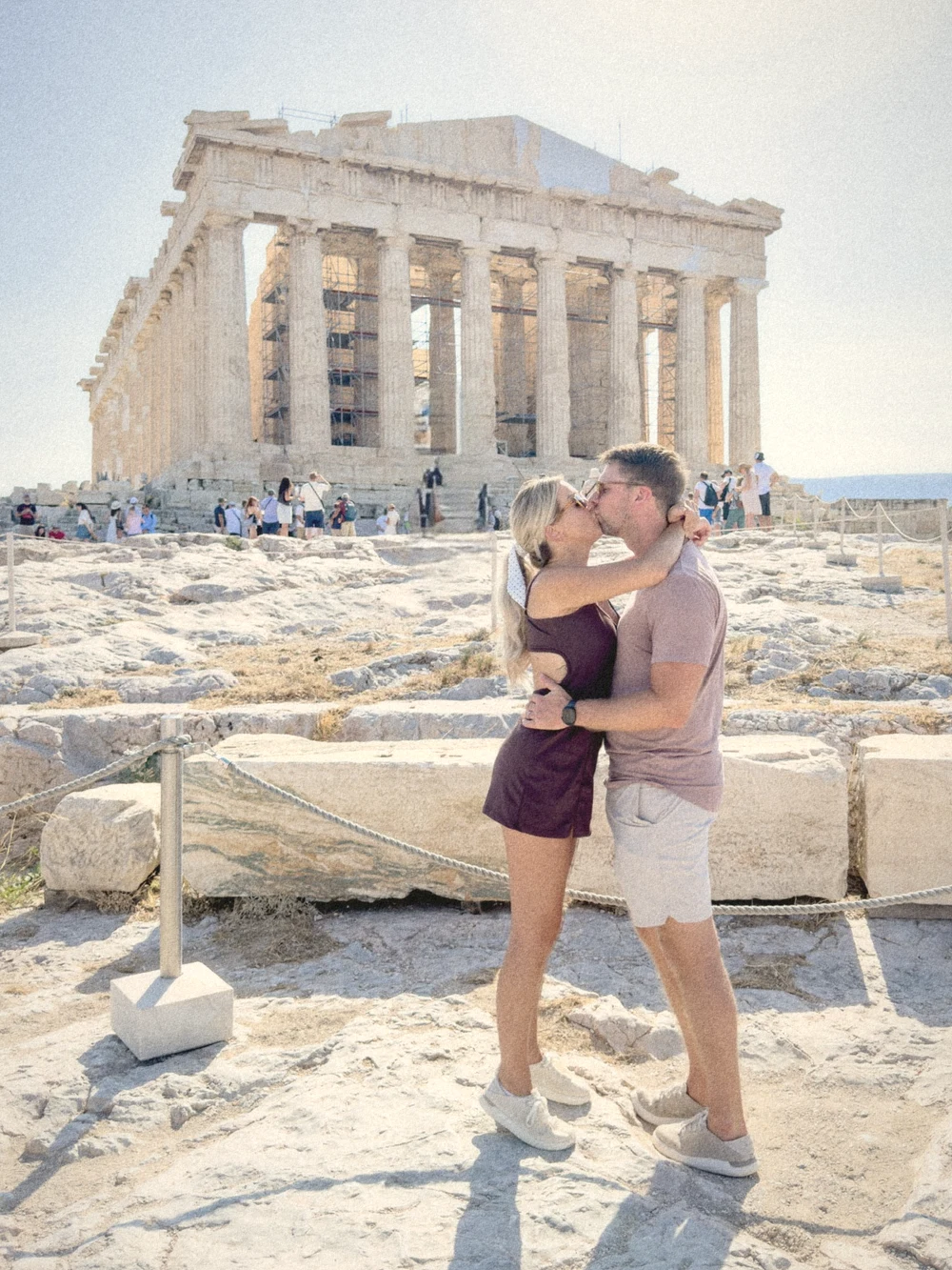 The two of us kissing on the Acropolis in front of the Parthenon