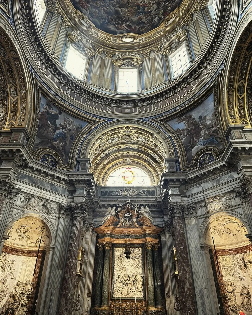 The gilded interior and dome of Sant'Agnese in Agone on Piazza Navona